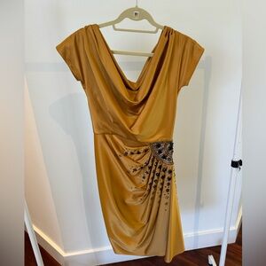Elegant Gold Draped Dress
